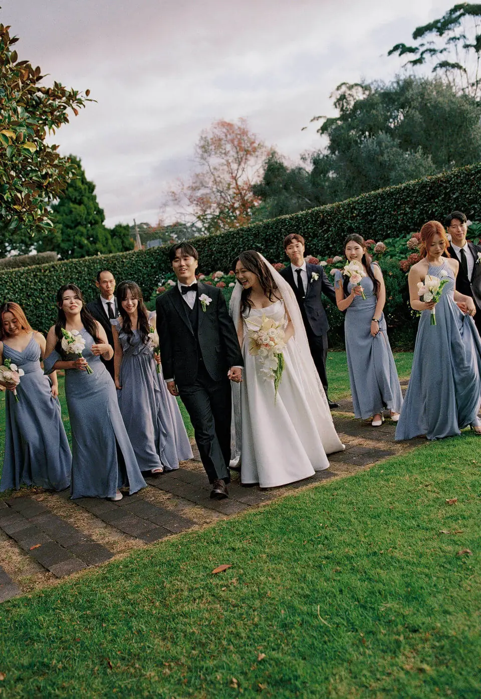 Film photograph of Dan and his groomsmen at Allely Estate