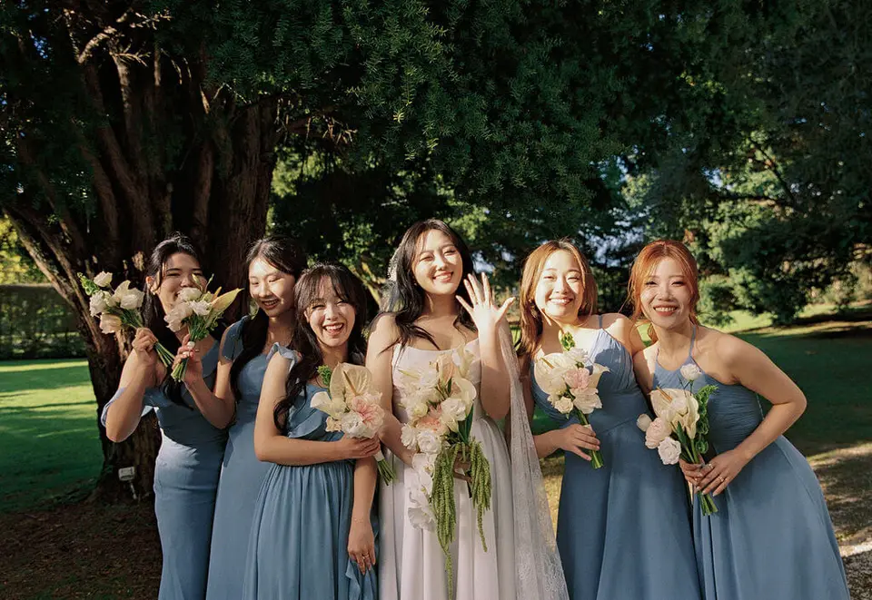 Film photograph of the bride and bridesmaids at Allely Estate