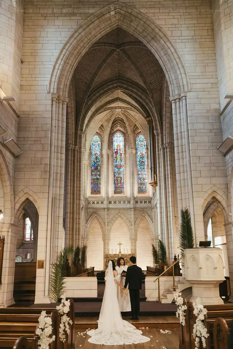 Intimate elopement ceremony beneath the neo-Gothic arches of St Matthew-in-the-City